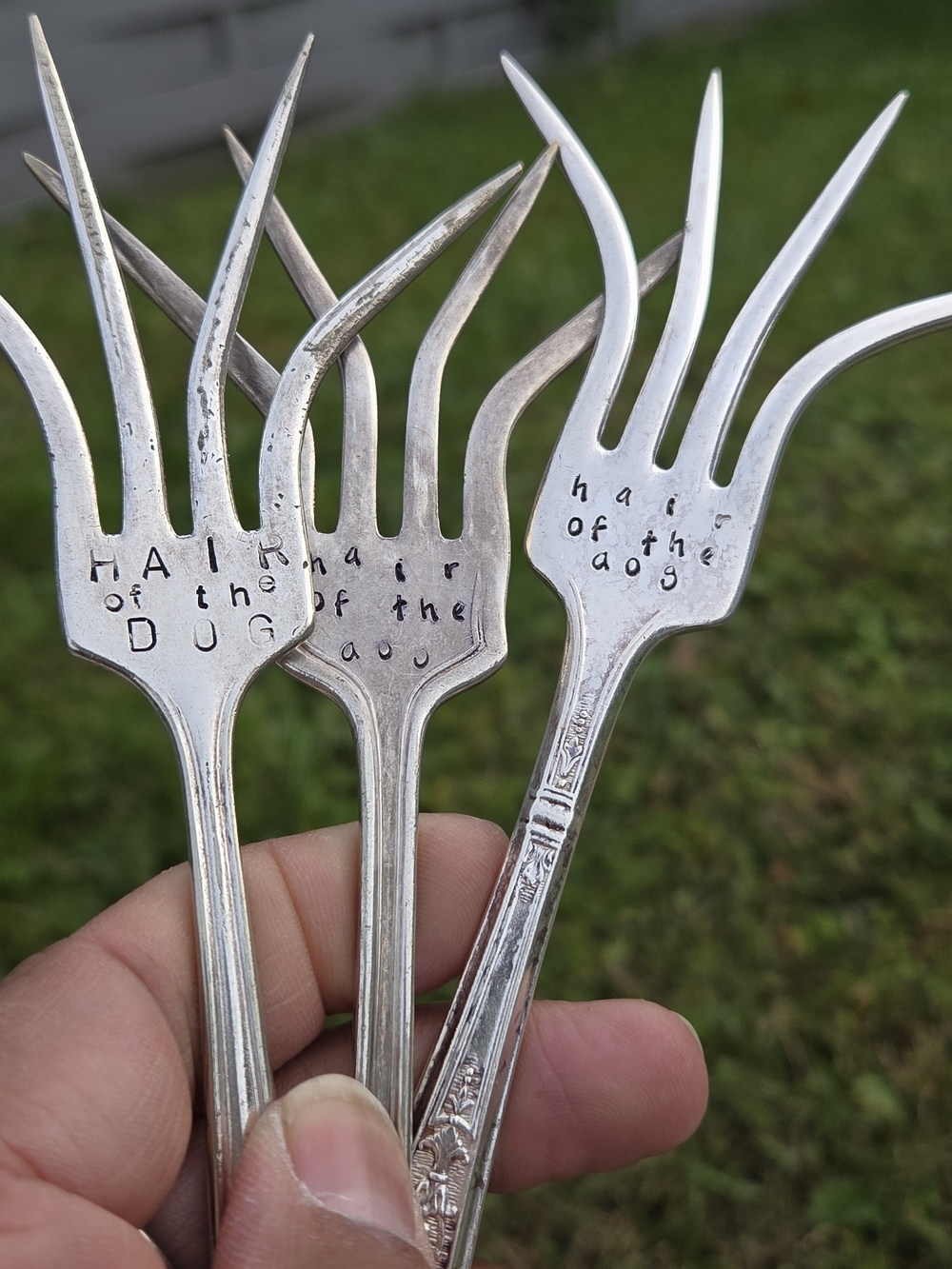 Handstamped Silverplated Bloody Mary Forks